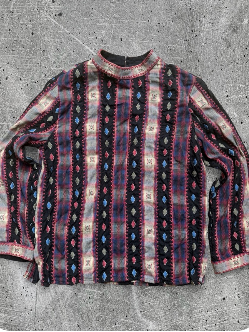 Sundance Embroidered Dobby Stripe Boho Mock Neck Top Blouse - XS
